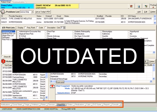 A screenshot of online medical records with the word Outdated written on them