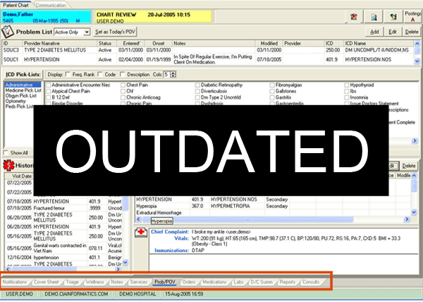 A screenshot of online medical records with the word Outdated written on them