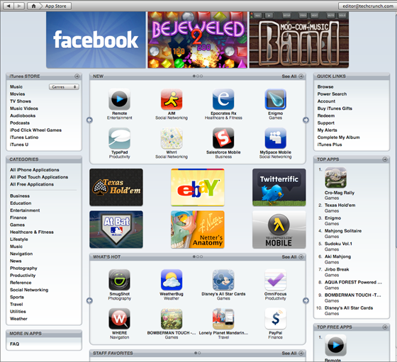 Image is of original iphone appstore from apple which features logos from facebook and others.