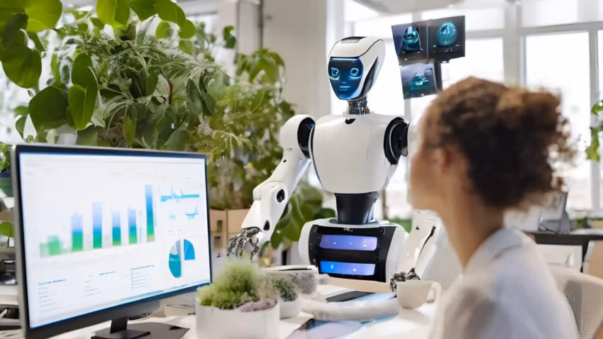 An AI robot and human working together.