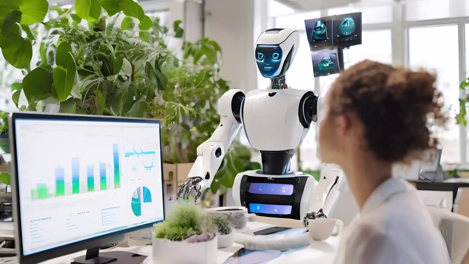 An AI robot and human working together.