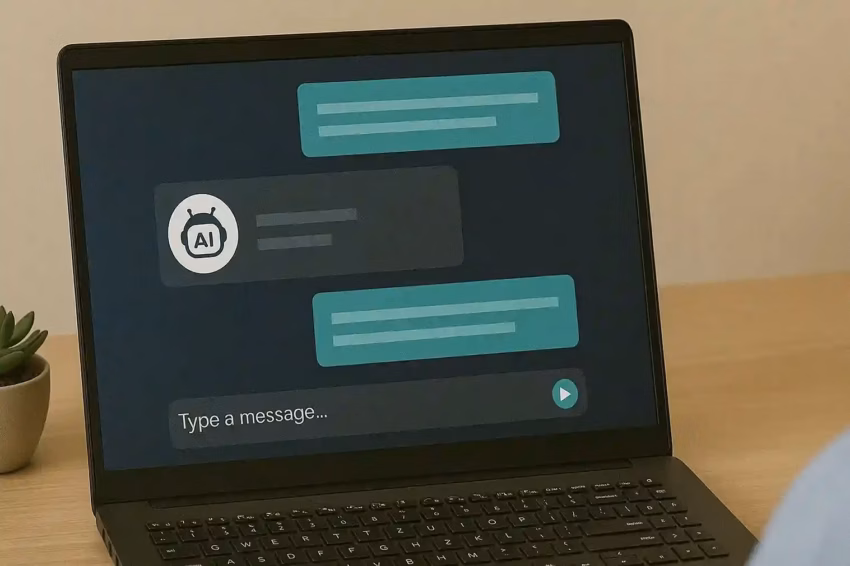 A laptop showing AI replying to messages