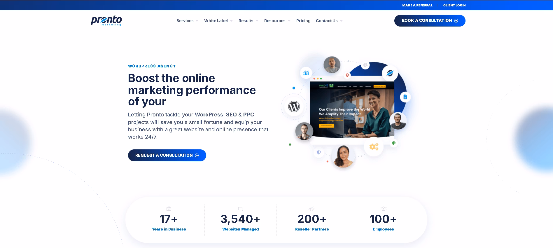 Pronto Marketing homepage screenshot