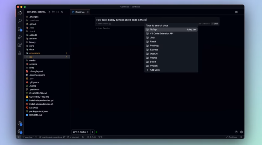 Continue.dev interface