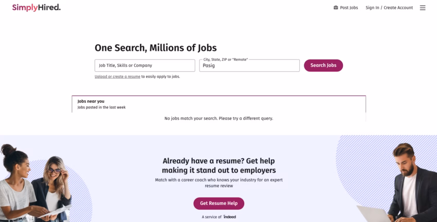SimplyHired homepage