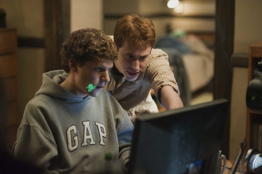 Jesse Eisenberg, left, and Joseph Mazzello in Columbia Pictures' "The Social Network."