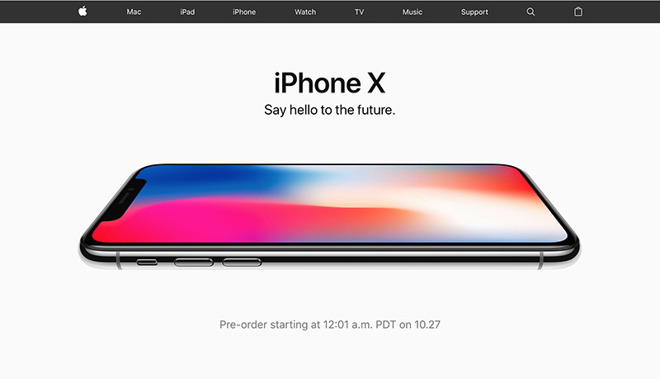 A capture of Apple's website with an iPhone X image
