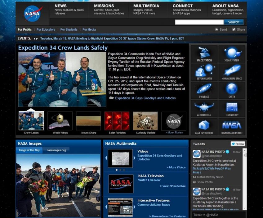 A NASA's website screenshot