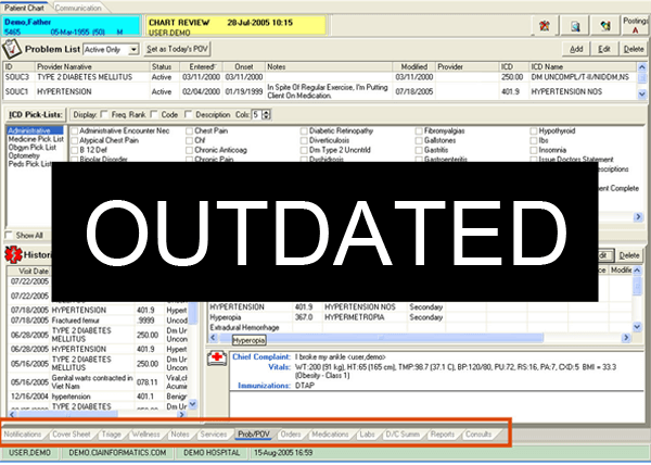 A screenshot of online medical records with the word Outdated written on them 