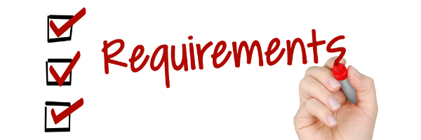 a hand written the word "Requirements" and three checked boxes next