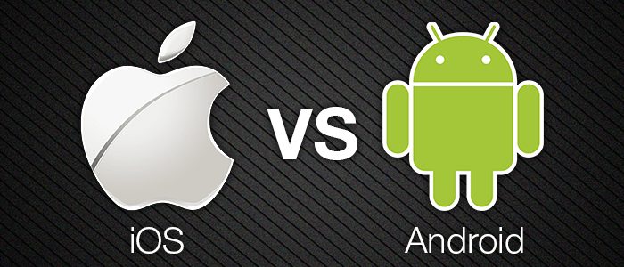 Apple- und Android-Logos auf schwarzem Hintergrund 