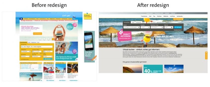 An illustration of a website before and after redesign