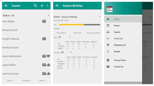 an event planning app screenshot 